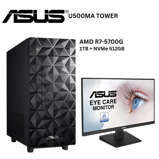 ASUS U500MA Tower Desktop AMD R7-5700G With Free ASUS 24" VA24HE Frameless Monitor Offer