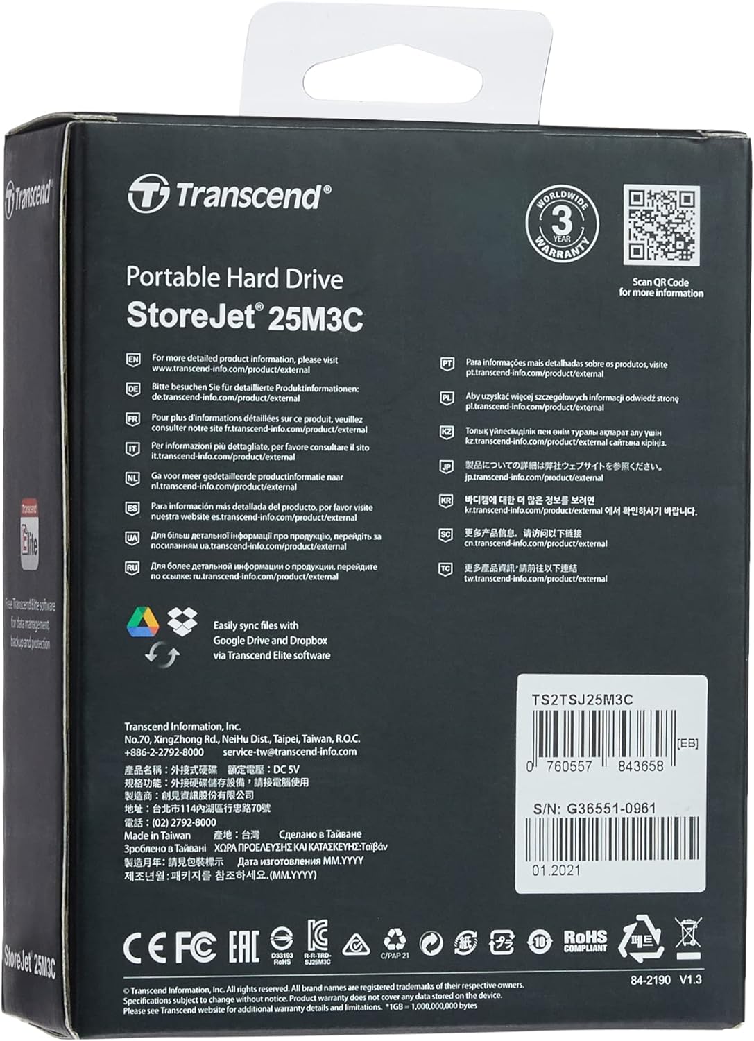 Transcend 2TB StoreJet 2.5" USB Type-C  Rugged Anti-shock Portable External Hard Drive (Brand New)