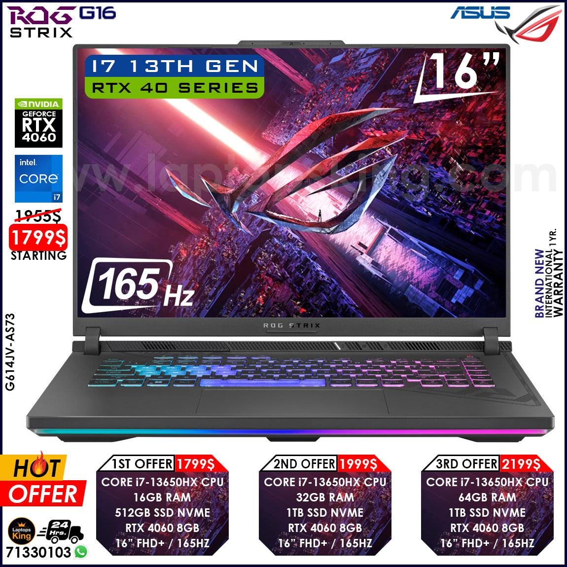 Asus Rog Strix G16 G614JV-AS73 Core i7-13650hx Rtx 4060 165hz RGB