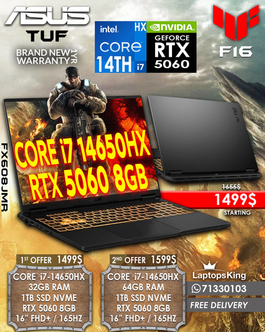 ASUS TUF F16 FX608JMR CORE i7-14650HX RTX 5060 15.6” FHD 165HZ MILITARY GRADE GAMING LAPTOP ( BRAND NEW 1YR WARRANTY)