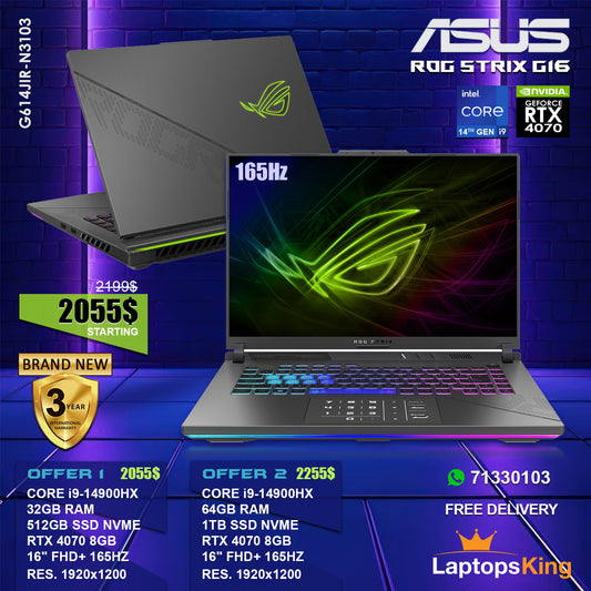 Asus Rog Strix G16 G614JIR-N3103 Core i9-14900hx Rtx 4070 16" Fhd+ 165hz Gaming Laptops (Brand New)