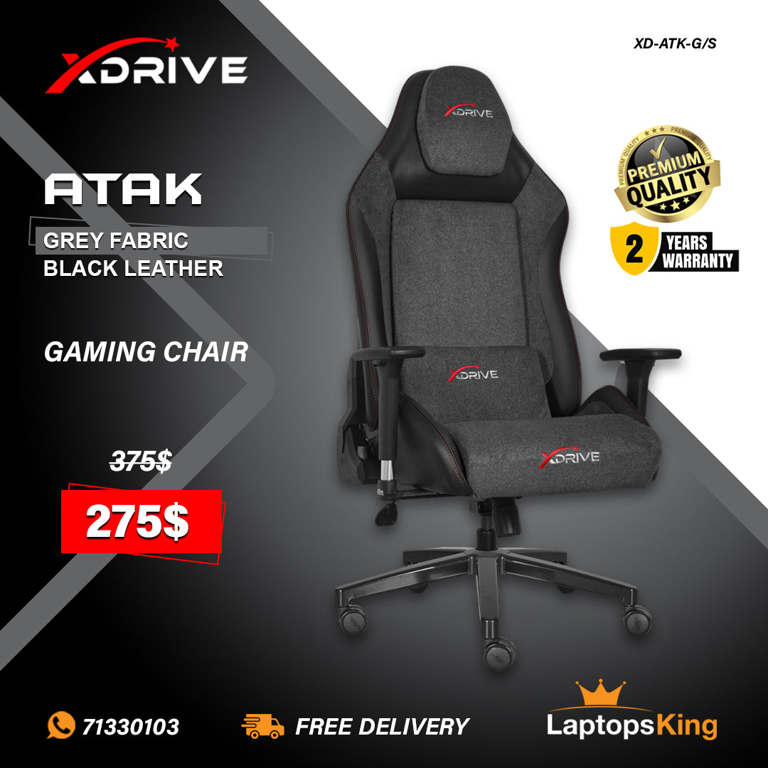 Xdrive Atak XD-ATK-G/S Grey Fabric & Black Leather Chair (Brand New)