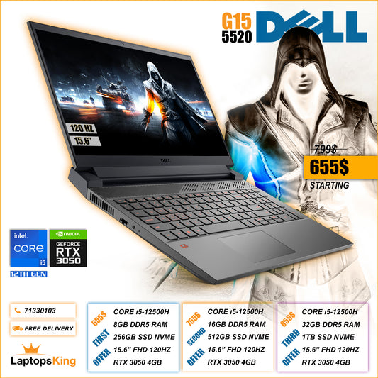 Dell G15 5520 Core i5-12500h Rtx 3050 120hz 15.6" Gaming Laptops (New OB)