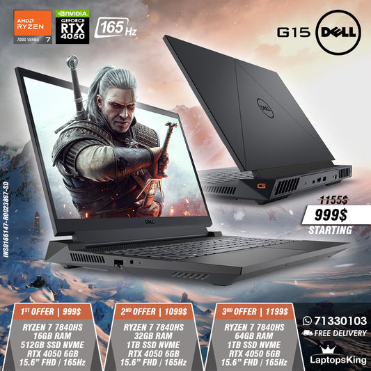 Dell G15 INS0166147 Ryzen 7 7840hs Rtx 4050 165hz 15.6" Gaming Laptops (New OB)
