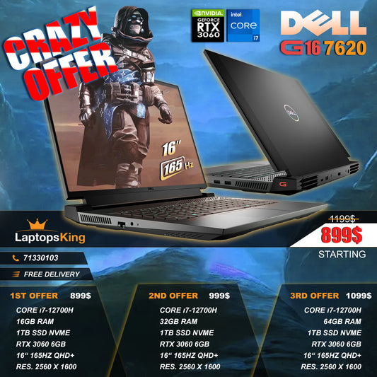 Dell G16 7620 Core i7-12700h Rtx 3060 165hz Qhd+ 16" Gaming Laptop Offers (New OB)