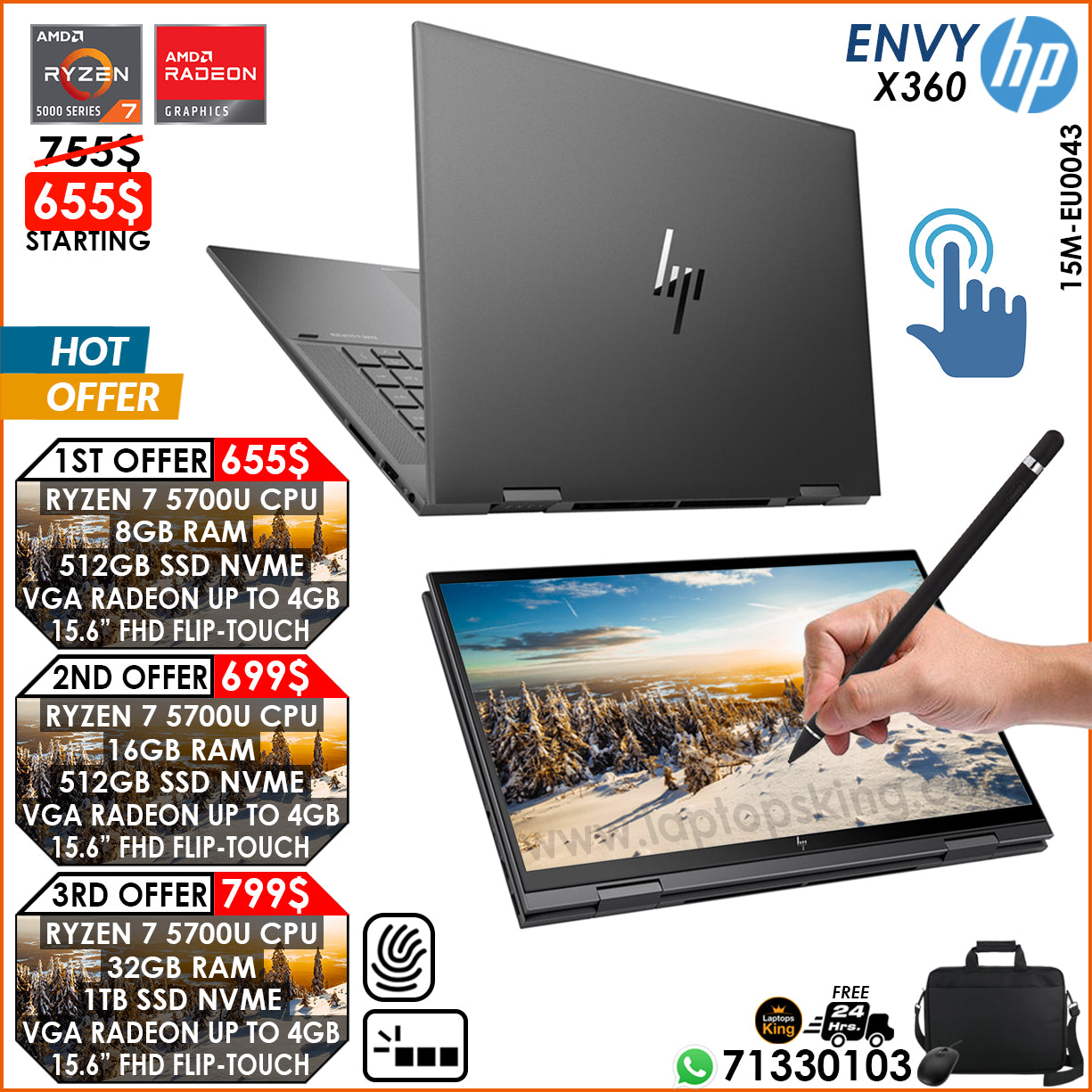 HP Envy X360 15M-EU0043 2in1 Ryzen 5700U Radeon Graphics Flip