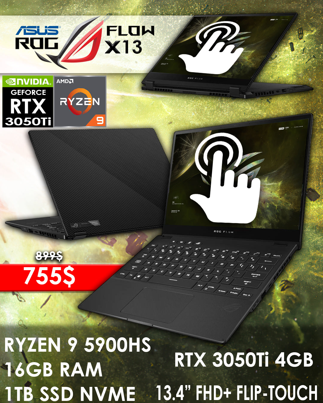 ASUS ROG FLOW X13 RYZEN 5900HS RTX 3050 Ti FHD FLIP