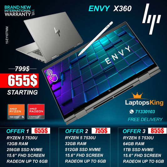 Hp Envy X360 15-EY1077WM Ryzen 5 7530u Radeon Graphics 15.6" Flip-Touch 2in1 Laptop Offer (Brand New)