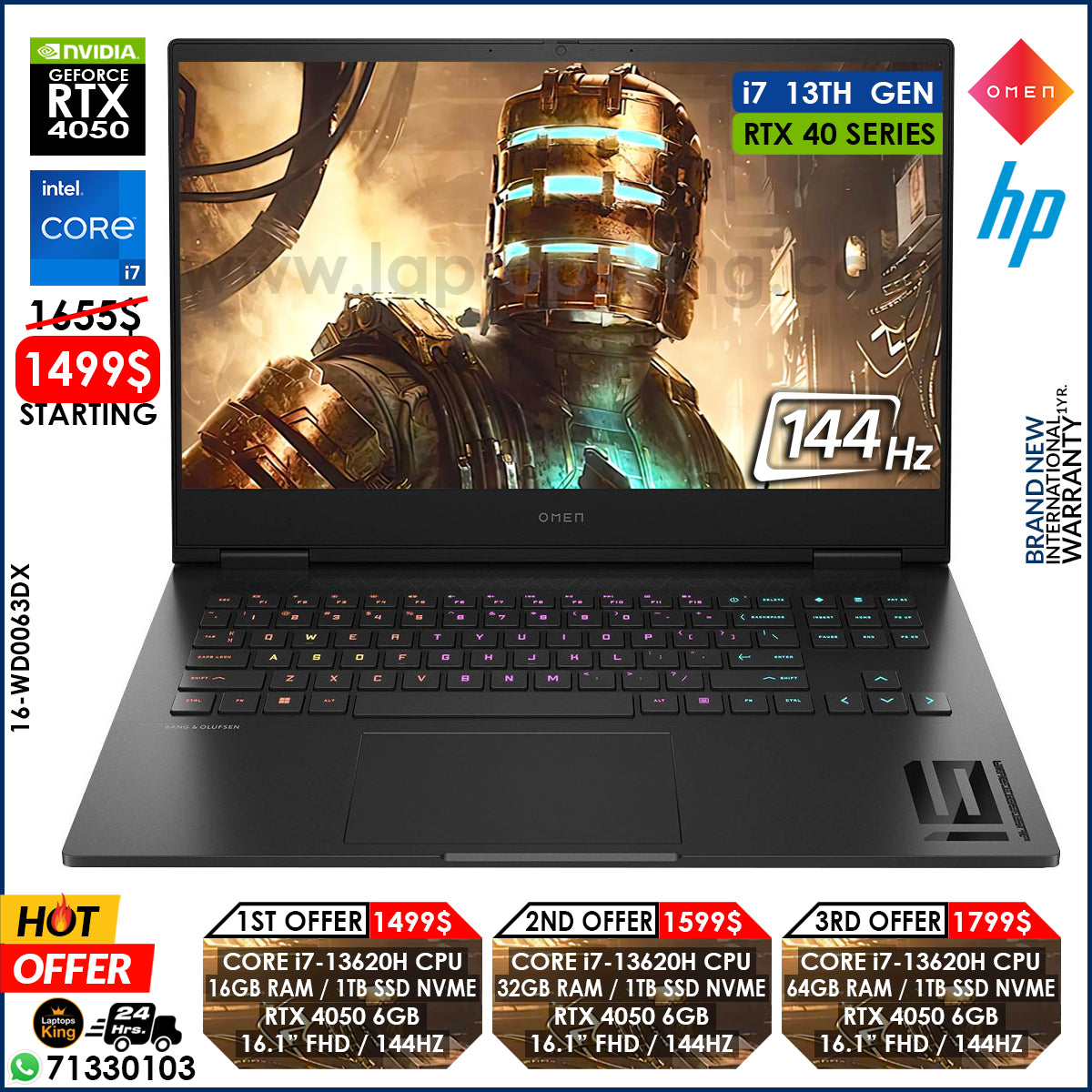 HP Omen 16-WD0063DX Core i7-13620h Rtx 4050 144hz Gaming