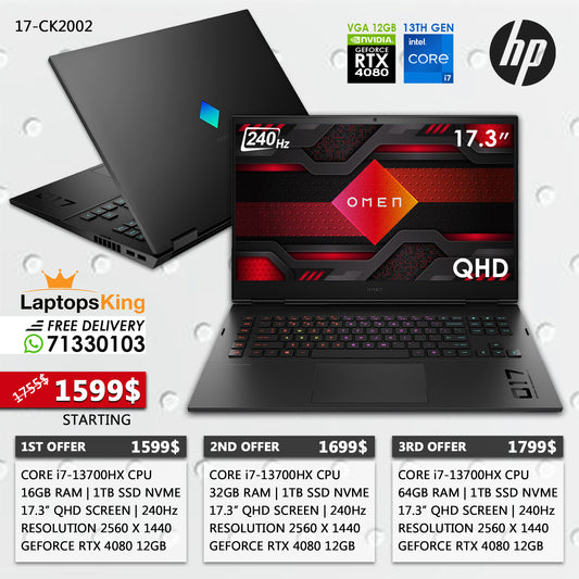 Hp Omen 17-CK2002 Core i7-13700hx Rtx 4080 240hz 17.3” Qhd Gaming Laptop (New OB)
