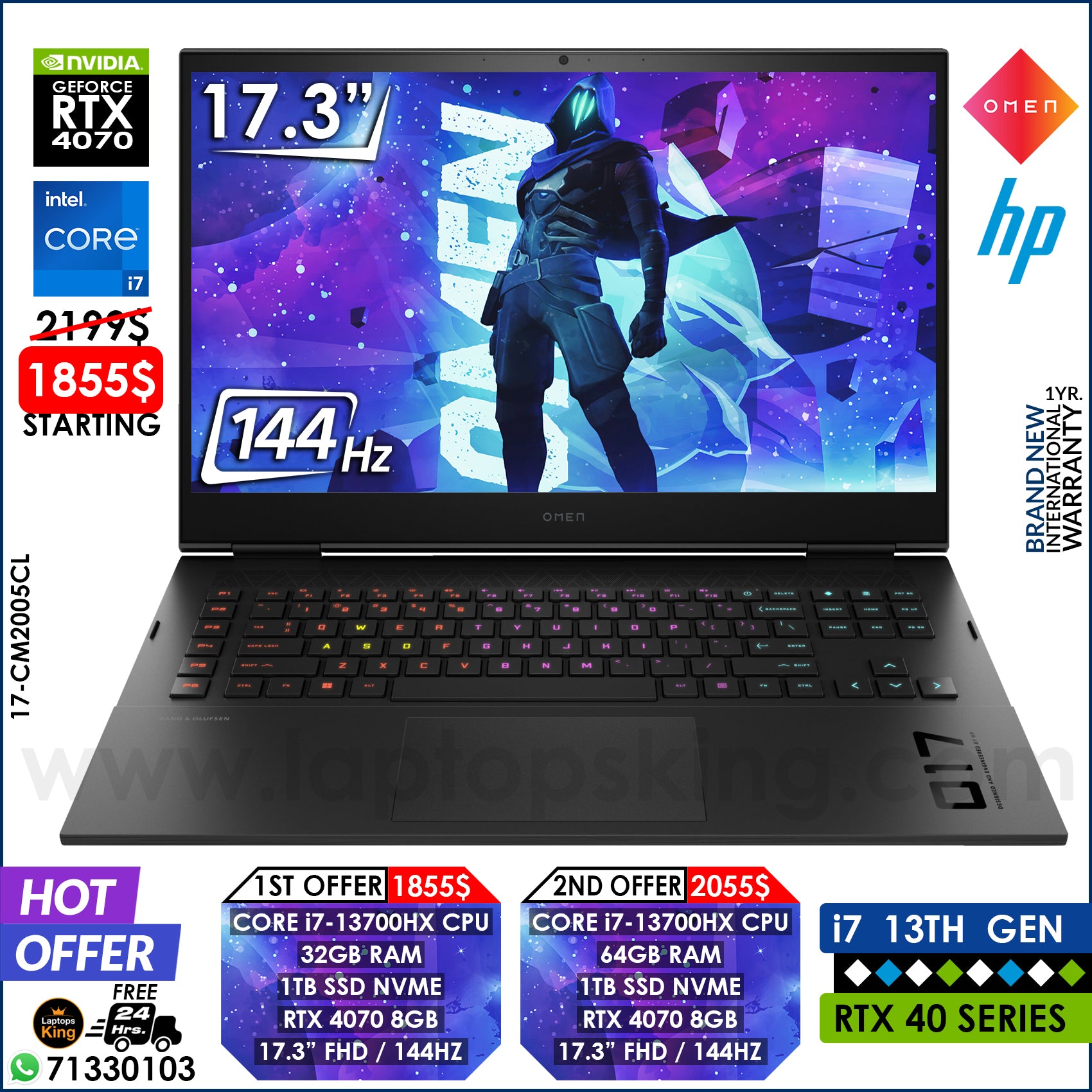 HP Omen 17-CM2005CL Core i7-13700hx Rtx 4070 144hz Gaming