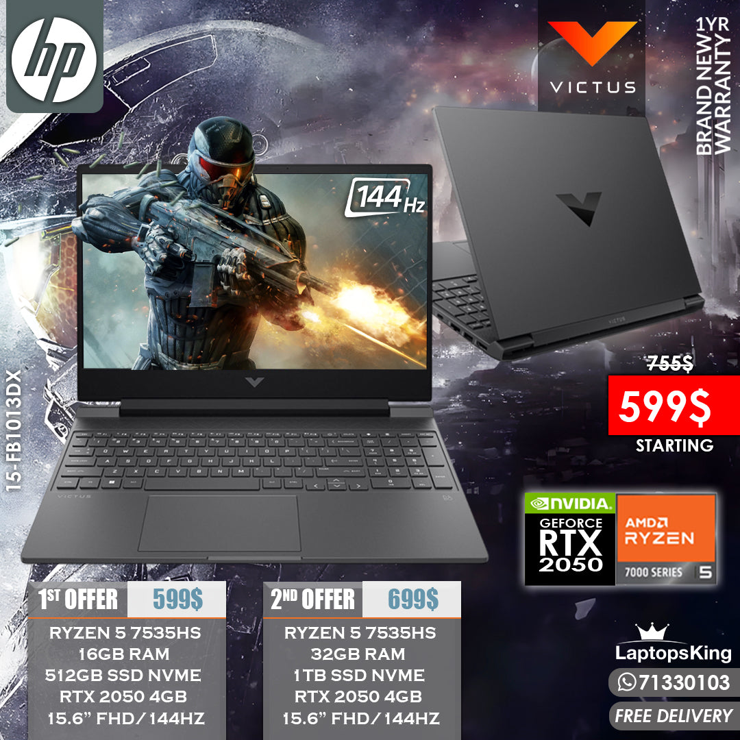 HP Victus 15-FB1013DX Ryzen 7535hs Rtx 2050 144Hz Gaming Laptop