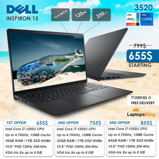 Dell Inspiron 15 3520 Core i7-1255u Iris Xe 120hz 15.6" Laptop Offers (New OB)