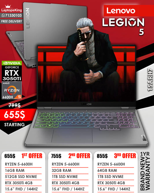 LENOVO LEGION 5 15ARH7 RYZEN 5-6600H RTX 3050Ti 15.6” FHD 144HZ GAMING LAPTOP (BRAND NEW 1YR WARRANTY)