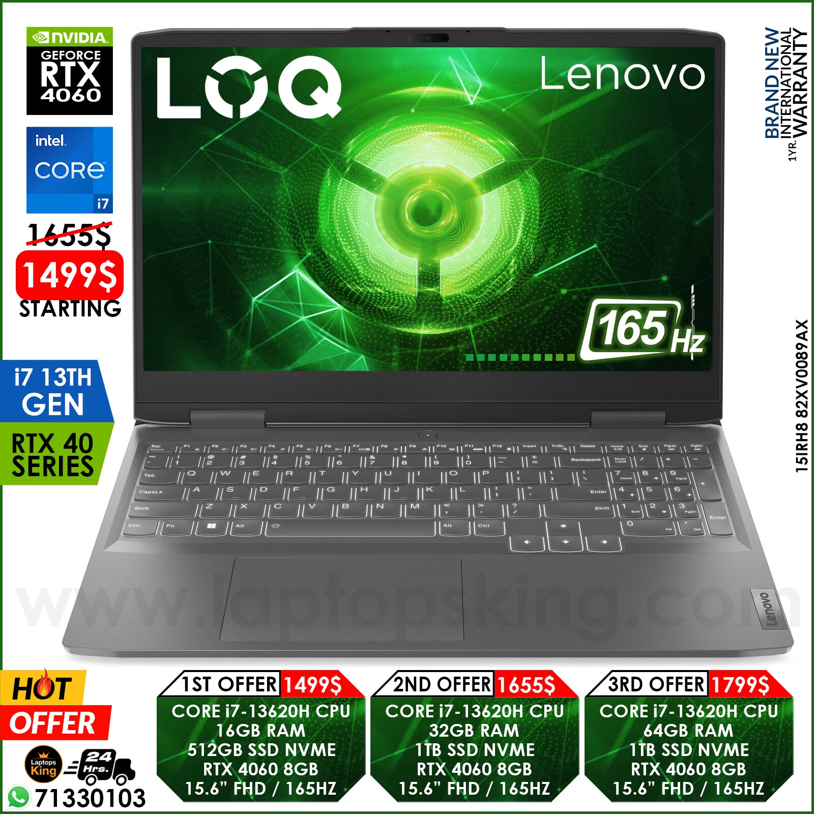 Lenovo LOQ 15IRH8 82XV0089AX Core i7-13620h Rtx 4060 165hz Gaming