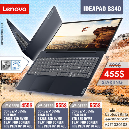 Lenovo Ideapad S340-15IIL Core i7-1065g7 Iris Plus 15.6" Laptops (New OB)
