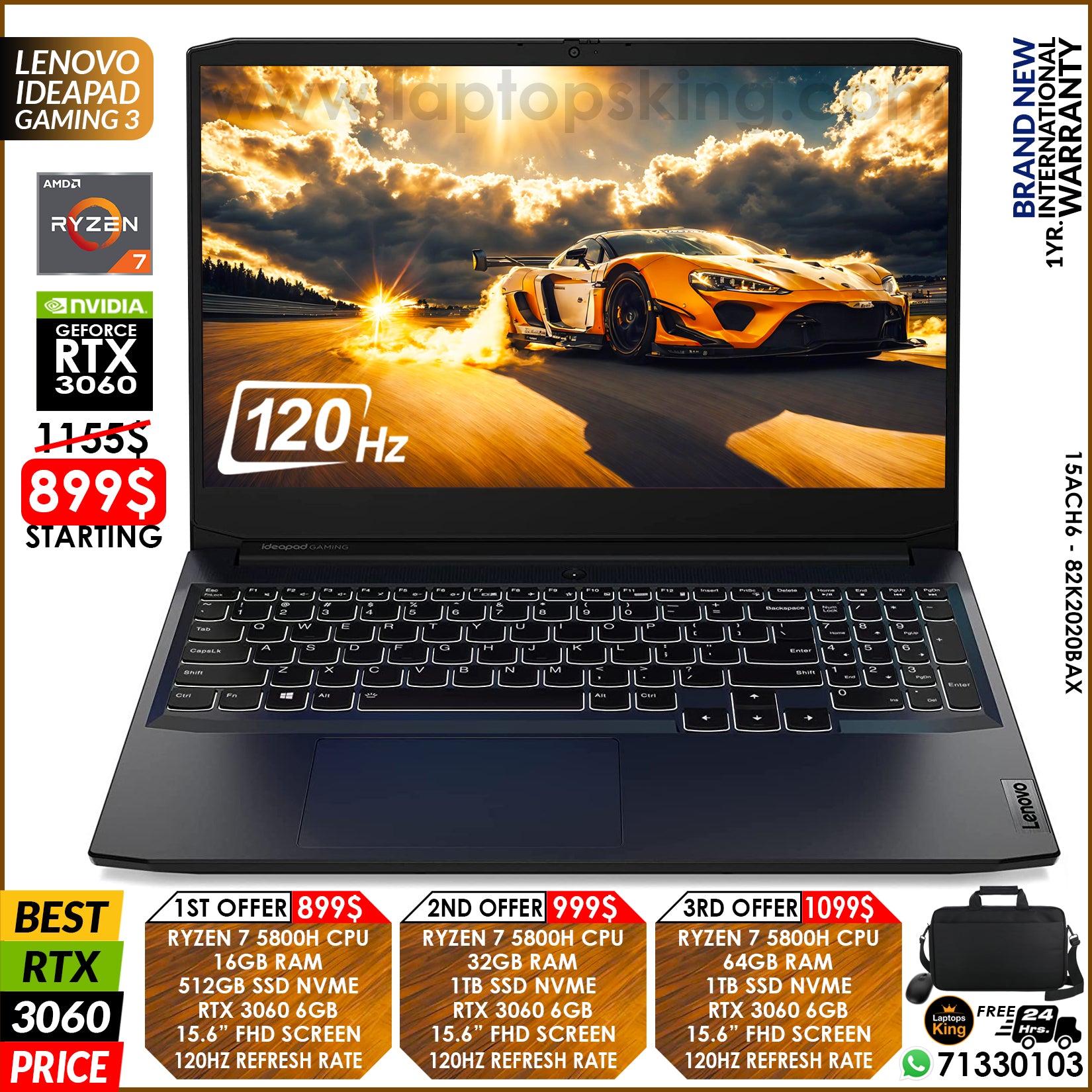Lenovo IdeaPad Gaming 3 Gaming Laptop, 15.6 FHD 120Hz Display