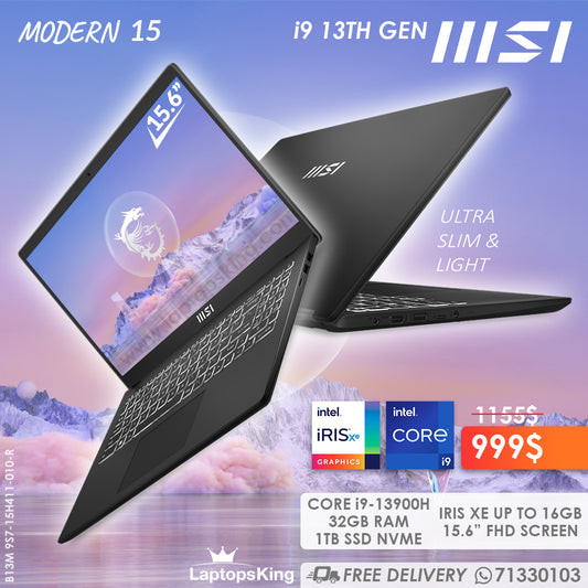 Msi Modern 15 B13M 9S7-15H411-010-R Core i9-13900h Iris Xe 15.6" Laptop (New OB)