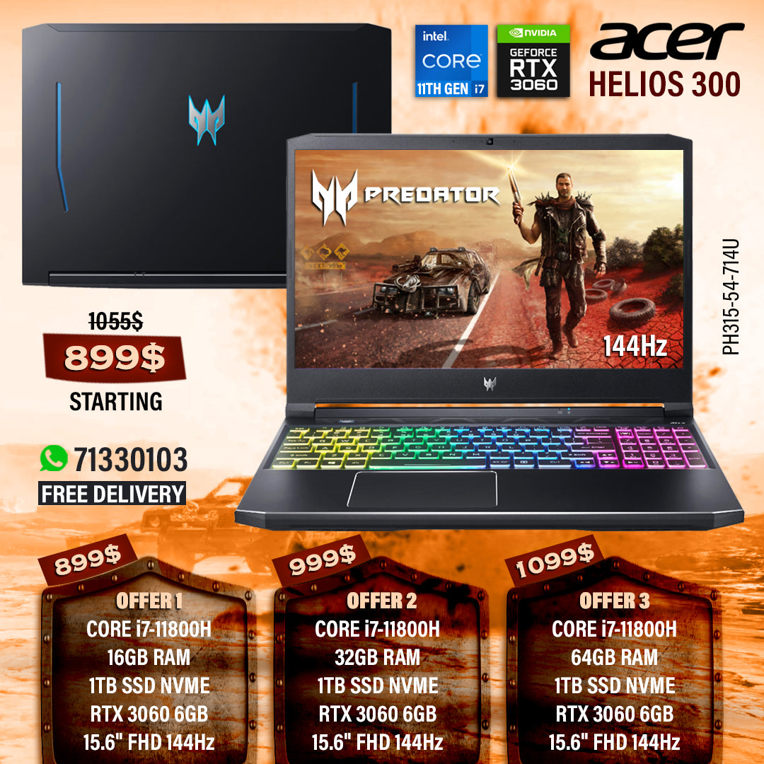 Acer Predator Helios 300 PH315-54-714U Core i7-11800h Rtx 3060