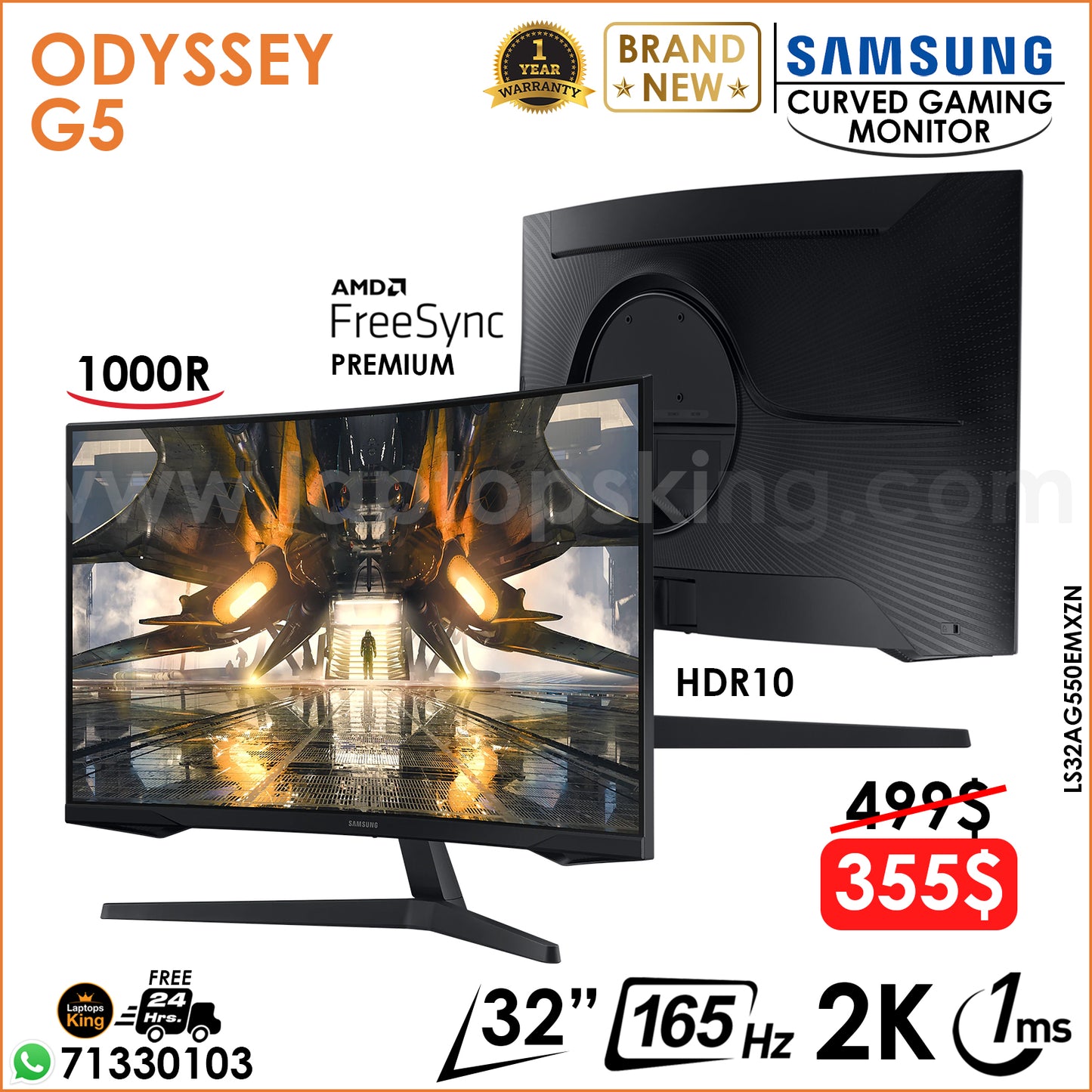 Samsung Odyssey G5 LS32AG550EMXZN 165Hz 2K 1ms HDR10 1000R 32" Curved Gaming Monitor (Brand New)