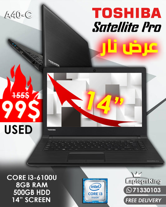 Toshiba Satellite Pro A40-C Core i3-6100u 14" Screen Laptop Offer (used very clean)