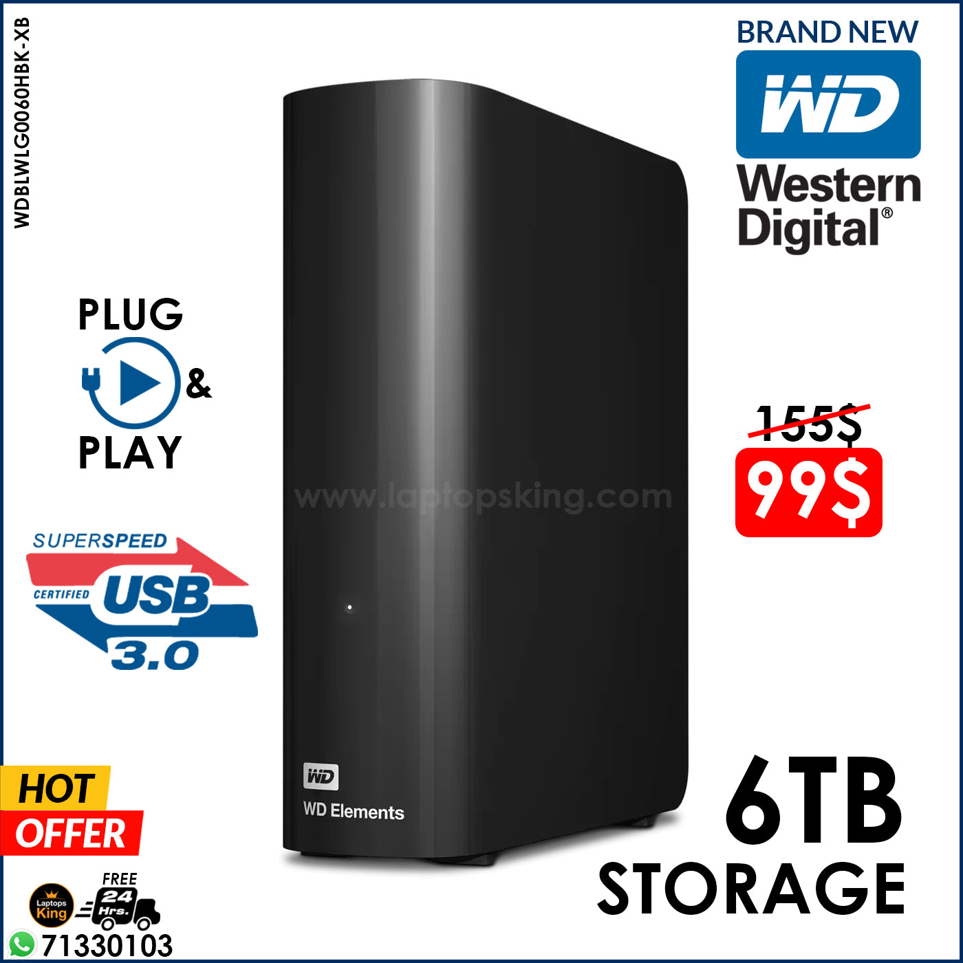 WD Elements 6TB USB 3.0 External Hard Disk (Brand New)