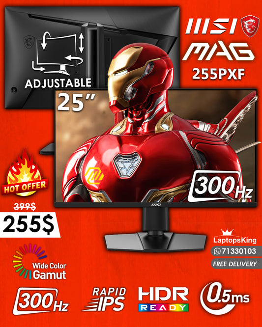 MSI MAG 255PXF 300HZ 25" FHD 0.5MS ADJUSTABLE GAMING SCREEN (BRAND NEW)