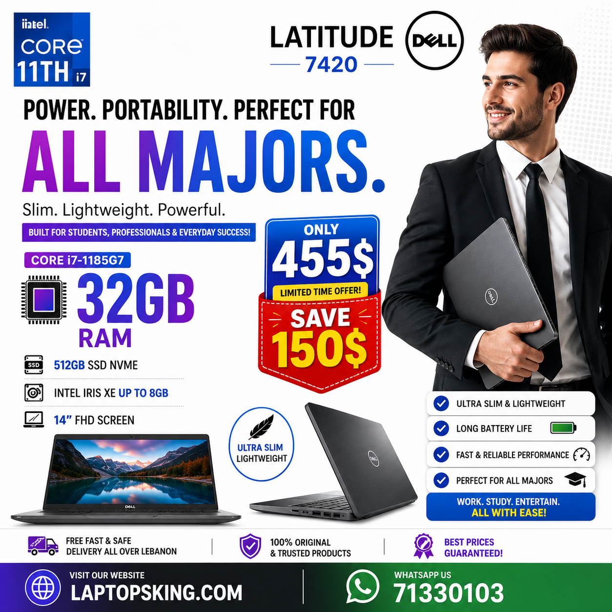 Dell Latitude 7420 Intel Core i7-1185G7 32GB RAM 512GB SSD 14" FHD Laptop (New OB)
