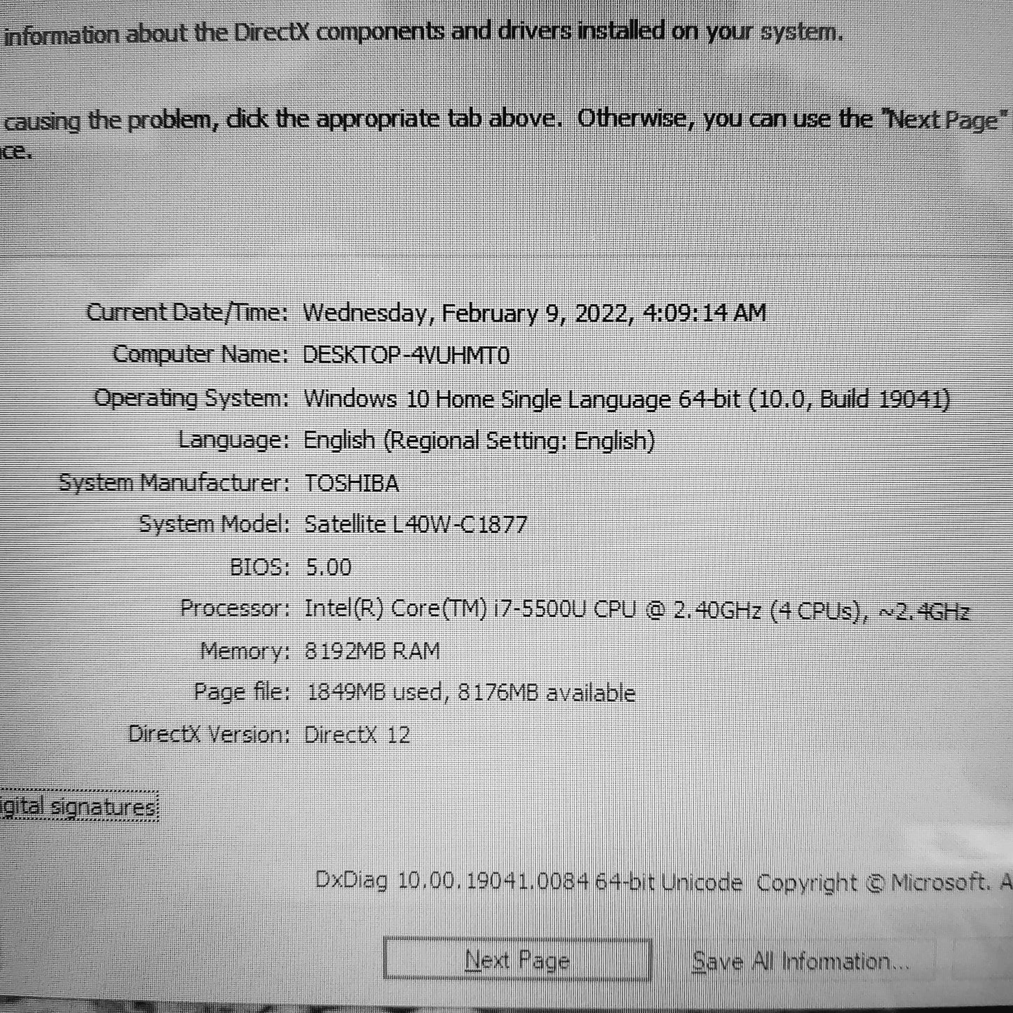 Toshiba Satellite L40w-C1877 2in1 Laptop (Used Very Clean)