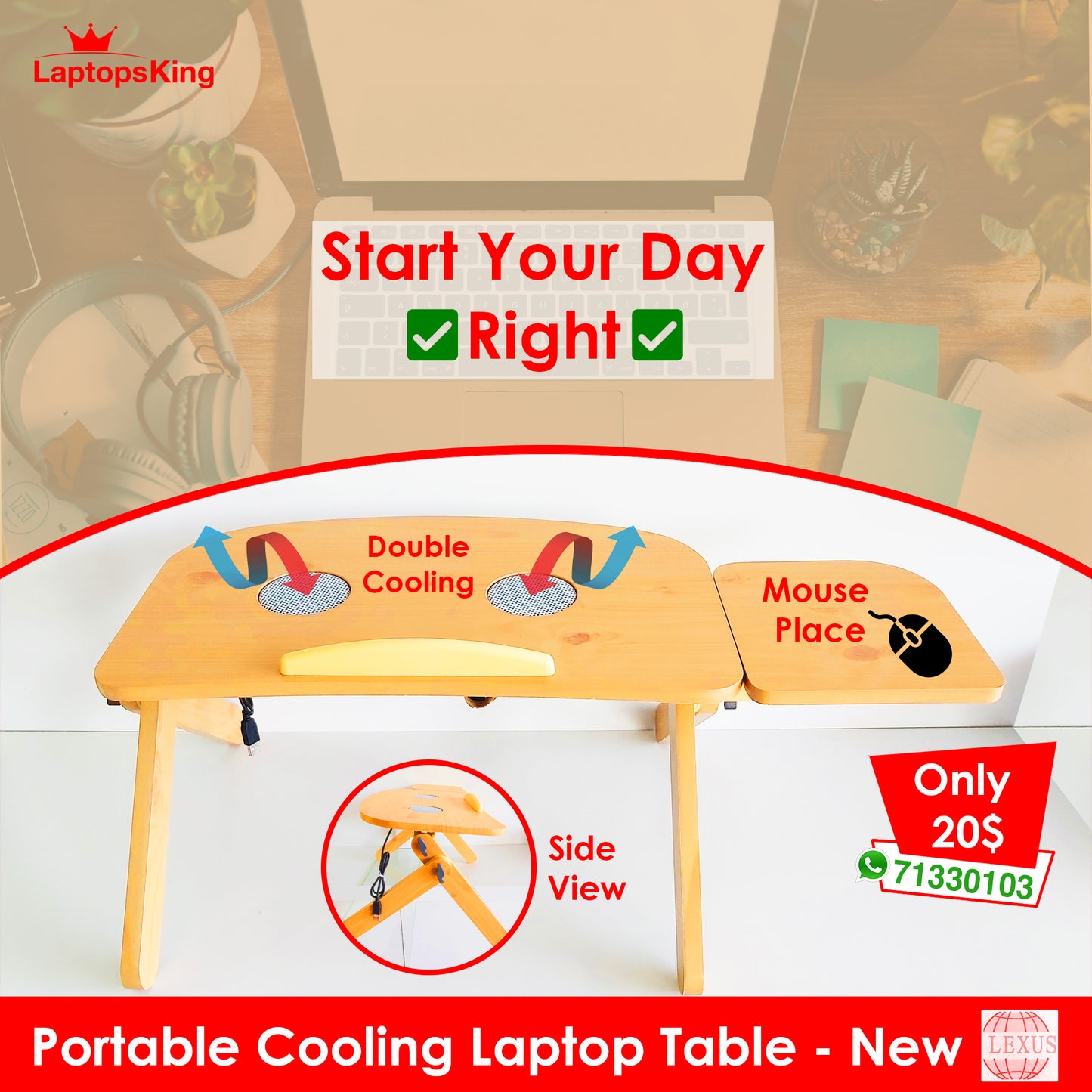 Portable Cooling Laptop Table (Brand New)
