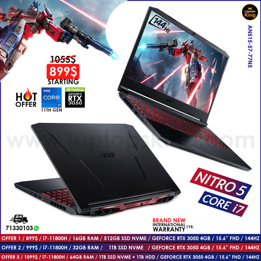 Acer Nitro 5 AN515-57-77N5 Core i7-11800h Rtx 3050 144HZ Gaming Laptop Offers (Brand New) Gaming laptop, Graphic Design laptop, best laptop for gaming, Best laptop for graphic design, computer for sale Lebanon, laptop for video editing in Lebanon, laptop for sale Lebanon, Best graphic design laptop,	Best video editing laptop, Best programming laptop, laptop for sale in Lebanon, laptops for sale in Lebanon, laptop for sale in Lebanon, buy computer Lebanon, buy laptop Lebanon.