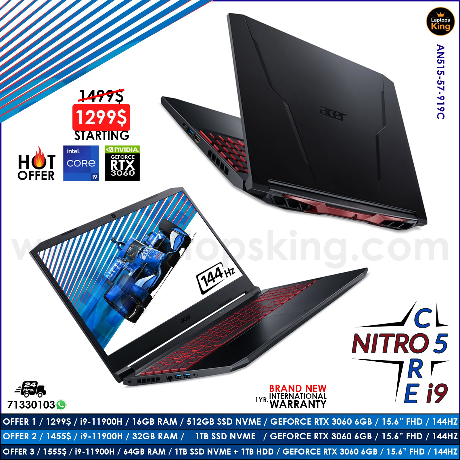 Acer Nitro AN515-57-919C i9-11900H RTX 3060 144HZ Gaming Laptop