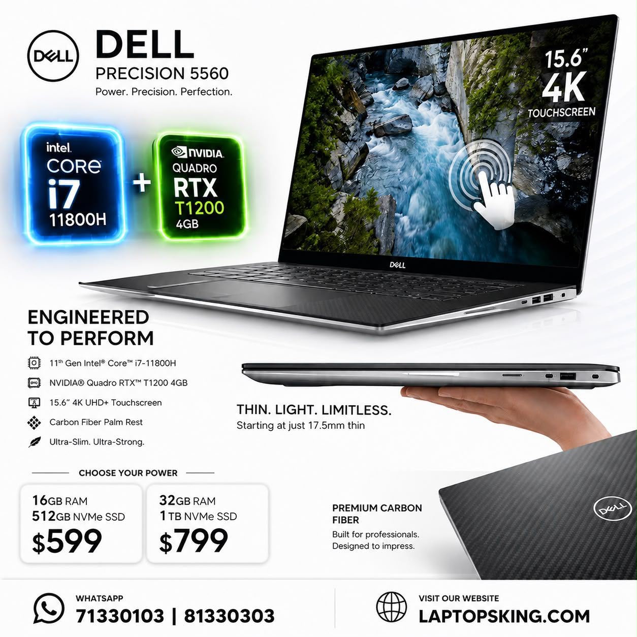 Dell Precision 5560 & 5570 Core i7 T1200 / RTX A2000 4K Touch Workstation Laptop 15.6-inch(New OB)