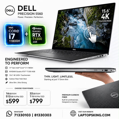 Dell Precision 5560 & 5570 Core i7 T1200 / RTX A2000 4K Touch Workstation Laptop 15.6-inch(New OB)