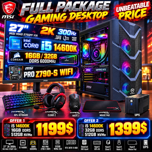 MSI Full Package Gaming Desktop Intel Core i5 14600K RTX 3070 Ti 8GB 512GB SSD (Used)