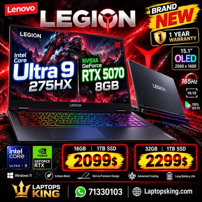 Lenovo Legion 15.1 OLED 165Hz Intel Core Ultra 9 275HX RTX 5070 8GB Configurable RAM 1TB SSD Eclipse Black Laptop (New)