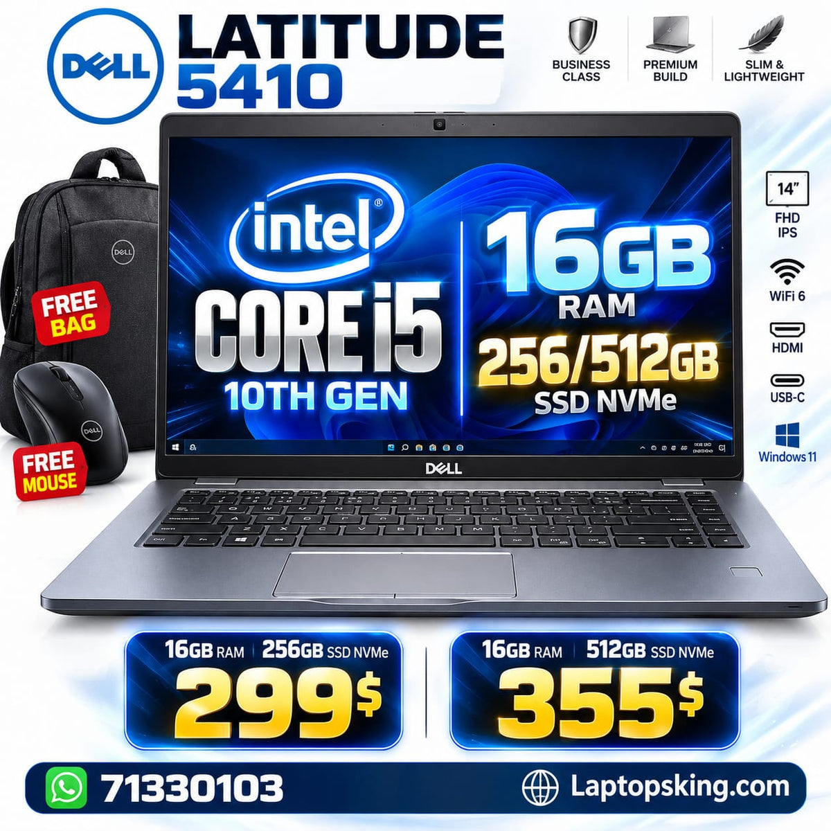 Dell Latitude 5410 14 FHD IPS Intel Core i5 10th Gen 16GB RAM Configurable SSD Laptop (Open Box)