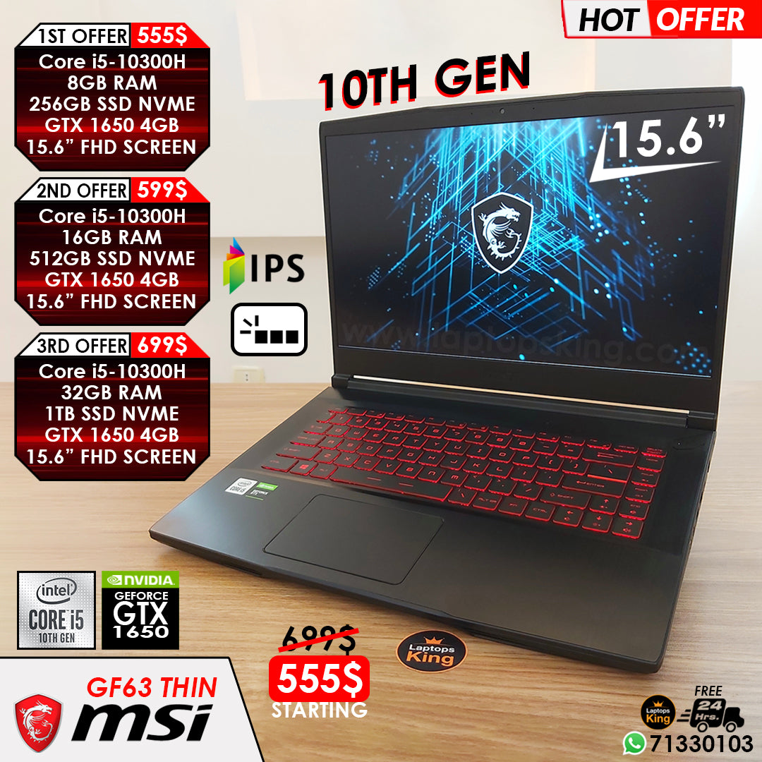 Msi GF63 Thin Core i5-10300h Gtx 1650 Gaming Laptop Offers (New OB)