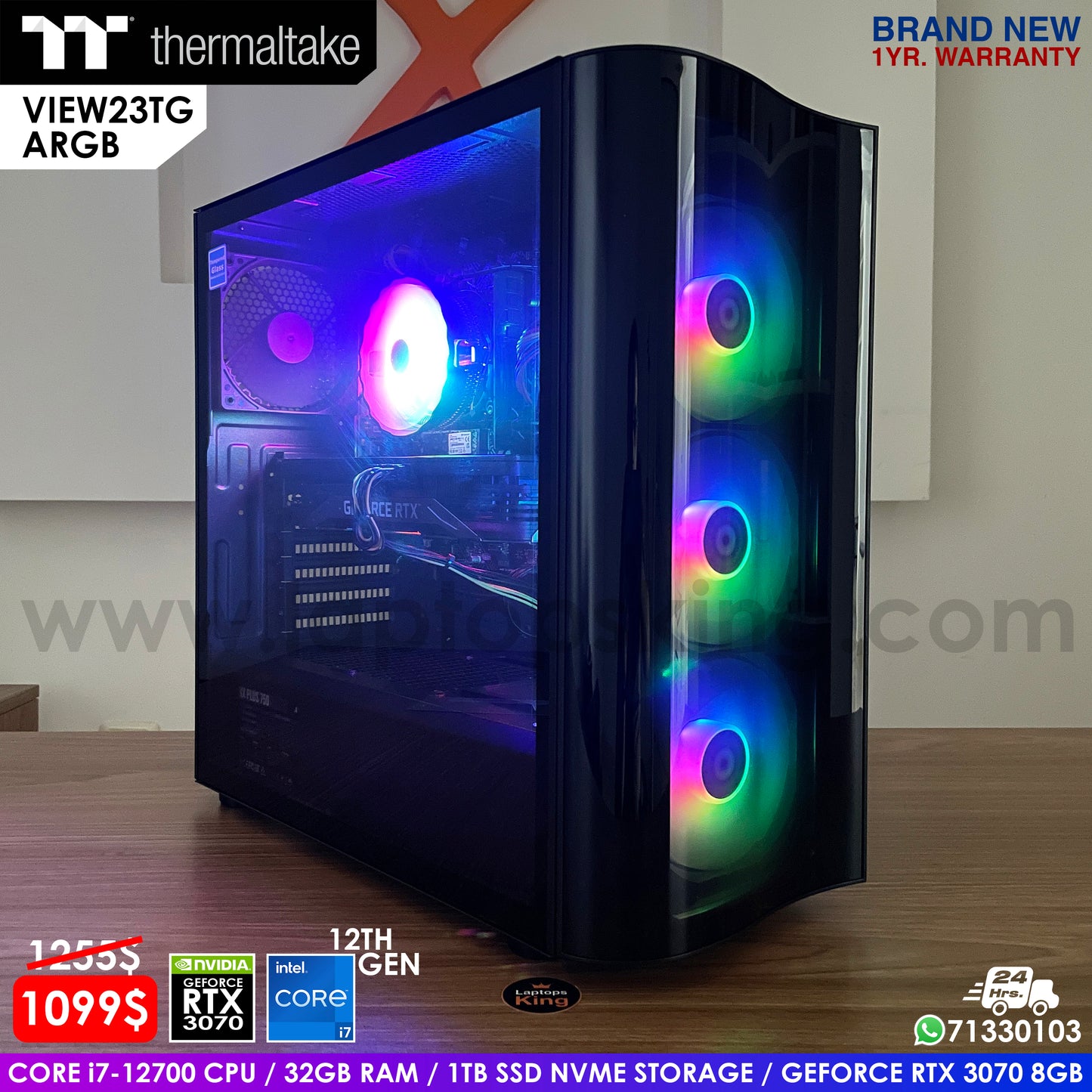 Thermaltake VIEW23TG ARGB Core i7-12700 Rtx 3070 Gaming Desktop (Brand New)