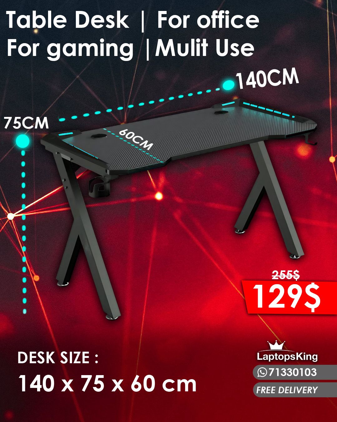RGB GAMING DESK+ STRONG STEEL/ HIGH QUALITY/ FUTURISTIC DESIGN