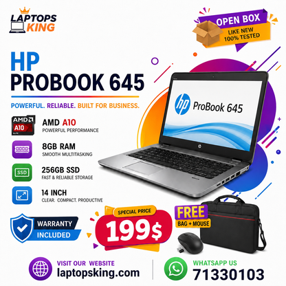 HP ProBook 645 AMD A10 8GB RAM 256GB SSD Laptop 14" (Open Box)
