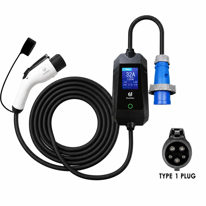 Promax EV Electric Car Charger Type 1 J1772 Adjustable Current 8A–32A (New)