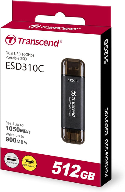 Transcend 512GB USB 10Gbps with Type-C and Type-A Portable SSD External Hard Drive (Brand New)