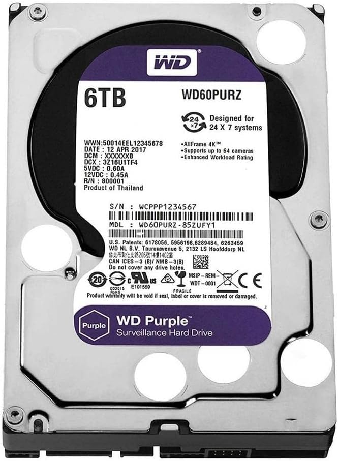 Western Digital 6TB  SATA 6 Gb/s, 64 MB Cache, 3.5"  Purple Surveillance Internal Hard Drive (Brand New)