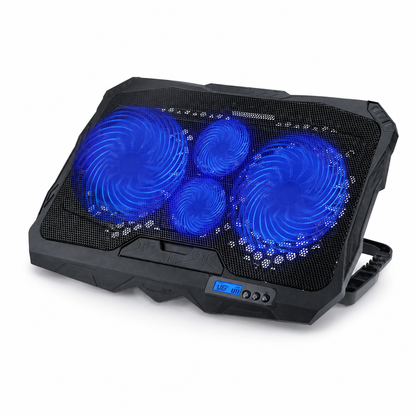 S18 Laptop Cooling Pad 4 Blue LED Fans LCD Display Adjustable Stand Fits Up to 17" (New)