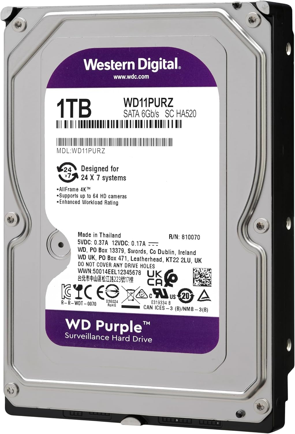 Western Digital 1TB SATA 6 Gb/s 3.5" WD Purple Surveillance Internal Hard Drive (Brand New)