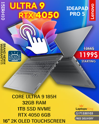 LENOVO IDEAPAD PRO 5 ULTRA 9 185H RTX 4050 16” 2K OLED FLIP-TOUCH SCREEN LAPTOP (BRAND NEW 1YR WARRANTY)
