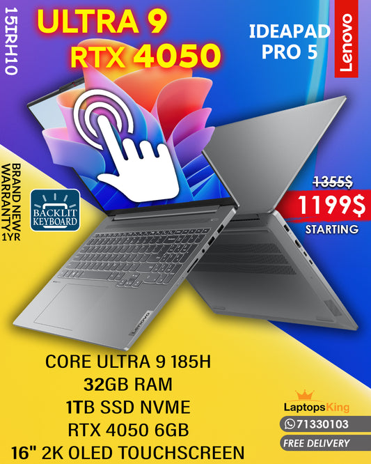 LENOVO IDEAPAD PRO 5 ULTRA 9 185H RTX 4050 16” 2K OLED FLIP-TOUCH SCREEN LAPTOP (BRAND NEW 1YR WARRANTY)