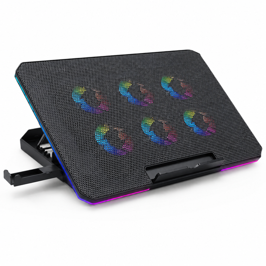 X8 Gaming Laptop Cooling Pad 6 Quiet Fans RGB LED Lighting Phone Holder Fits 12" to 17" Laptops (New)