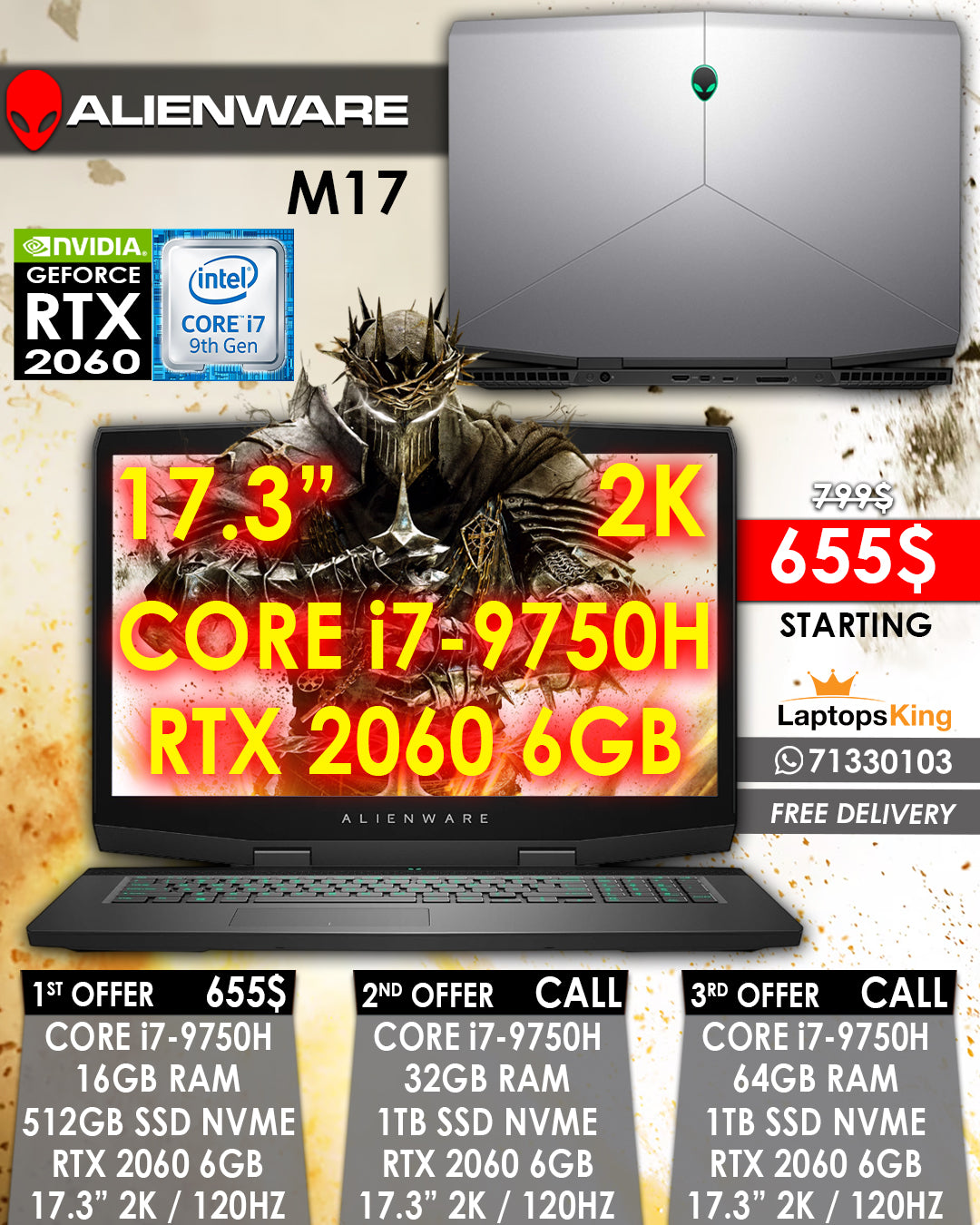 Alienware M17 Intel Core i7-9750H 17.3" 2K 120Hz RTX 2060 Gaming Laptop (New OB)